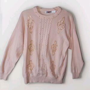Pink Angora Sequin Sweater Womens Medium Wool Blend Winterwear Pastel Feminine